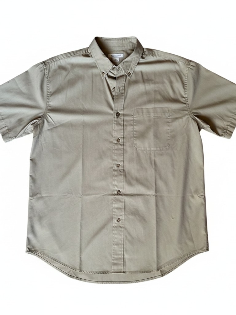 FeatherLite Men’s Button Down Shirt Large Beige Tan Stain Resistant Short Sleeve